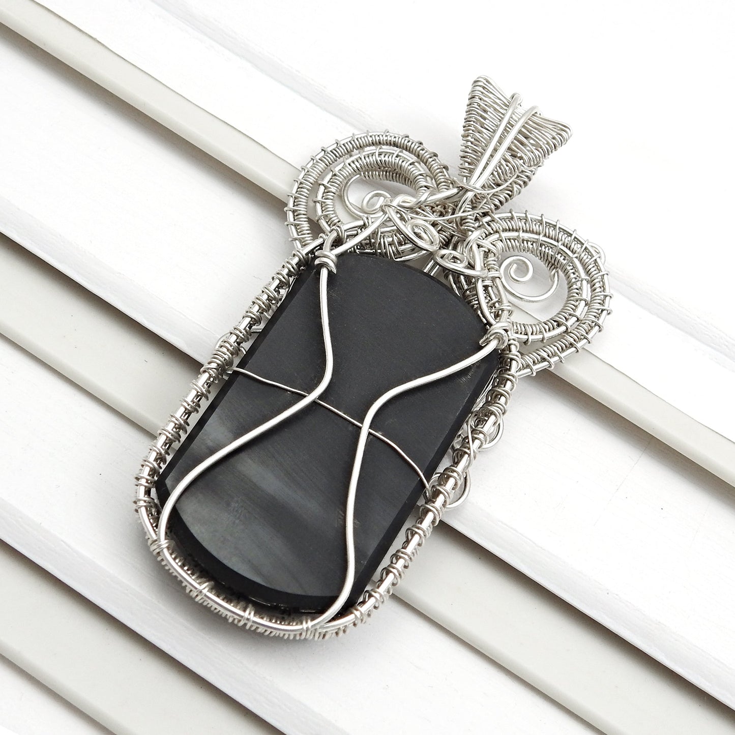 Natural Black Onyx Solid 925 Silver Wire Wrapped Pendant