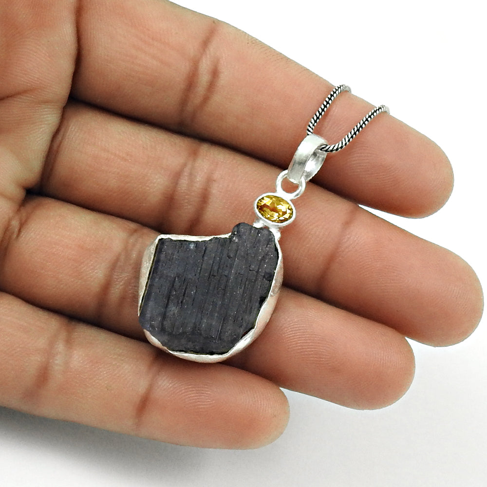 Daughters Day Sale Crystal Gemstone 925 Solid Silver Bezel Boho Pendant Jewelry
