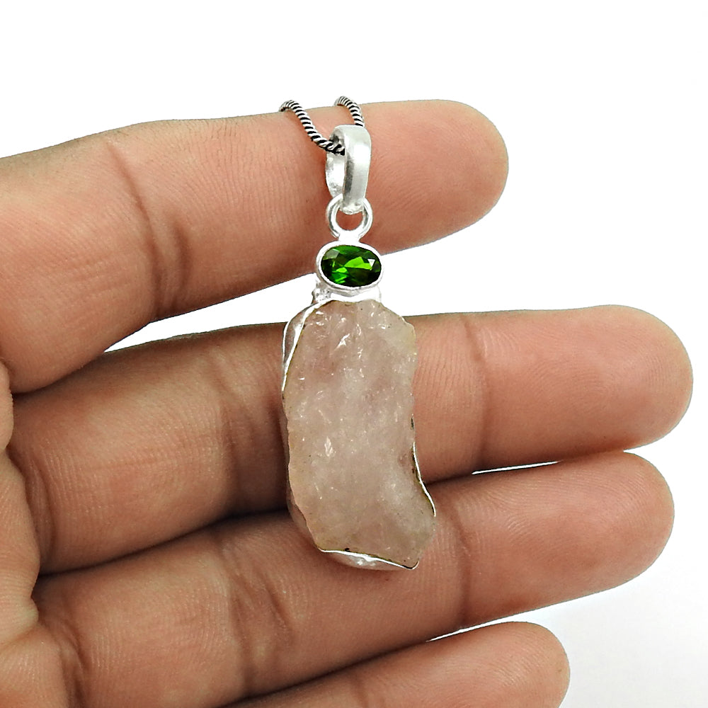 Natural Green Onyx Gemstone Solid Silver Heart Chakra Trendy Pendant