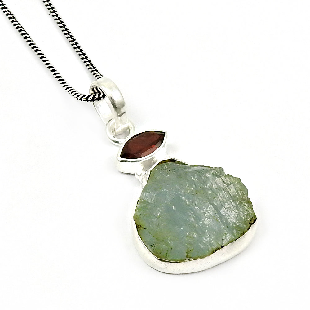 Garnet Wife Bezel Art Deco Rough Stone Birthday Ethnic Pendant 925 Solid Silver