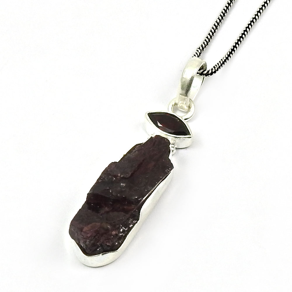 Rough Stone Natural Garnet 925 Silver Handmade Pendant Birthday Gift Jewelry B2