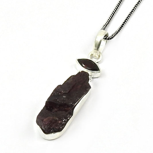 Rough Stone Natural Garnet 925 Silver Handmade Pendant Birthday Gift Jewelry B2