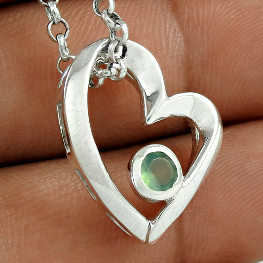 Natural Chalcedony Gemstone 925 Sterling Silver Pendant Boho For Women A53