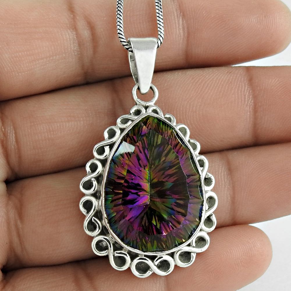 Birthday Gift 925 Silver Natural Mystic Topaz Gemstone Pendant Jewelry A13