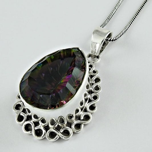 Birthday Gift 925 Silver Natural Mystic Topaz Gemstone Pendant Jewelry A13