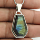 Birthday Gift Coffin Natural Labradorite Gemstone Pendant 925 Sterling Silver G7