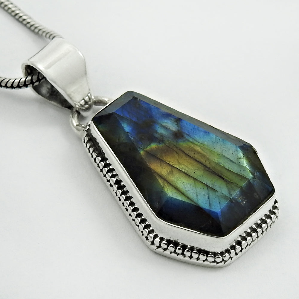 Labradorite Stone Sisters Day Birthday Coffin Wife Pendant Solid Sterling Silver