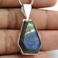 Natural Labradorite Gemstone 925 Sterling Silver Pendant Coffin For Women Y14