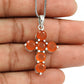 Round Natural Carnelian Sterling Silver Wedding Cross Anniversary Boho Pendant