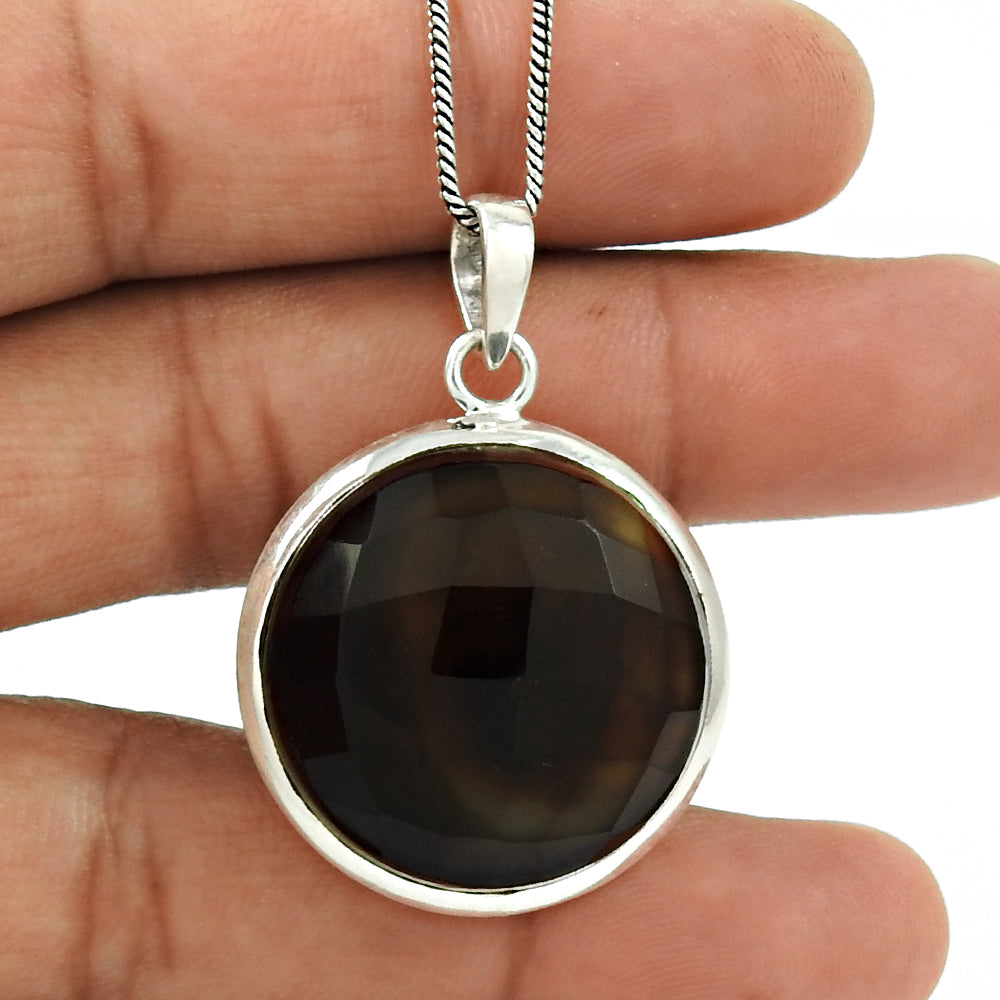 Black Onyx Gemstone 925 Sterling Silver Artisan Engagement Vintage Anniversary Pendant