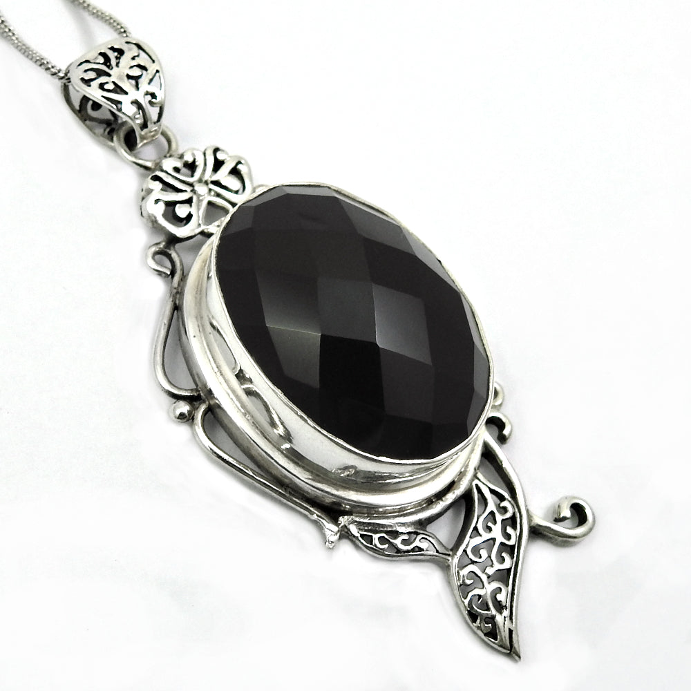 Natural Smoky Quartz Gemstone Pendant Antique Look 925 Silver For Women M15