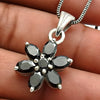 August Birth Oval Natural Black Onyx Sterling Silver Flower Bezel Daughter New Pendant