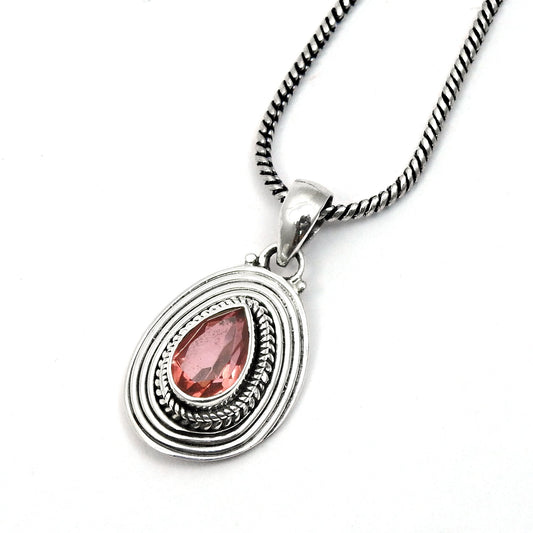 Pear Garnet Gemstone Solid Silver Daughter Bezel Engagement Boho Pendant Jewelry