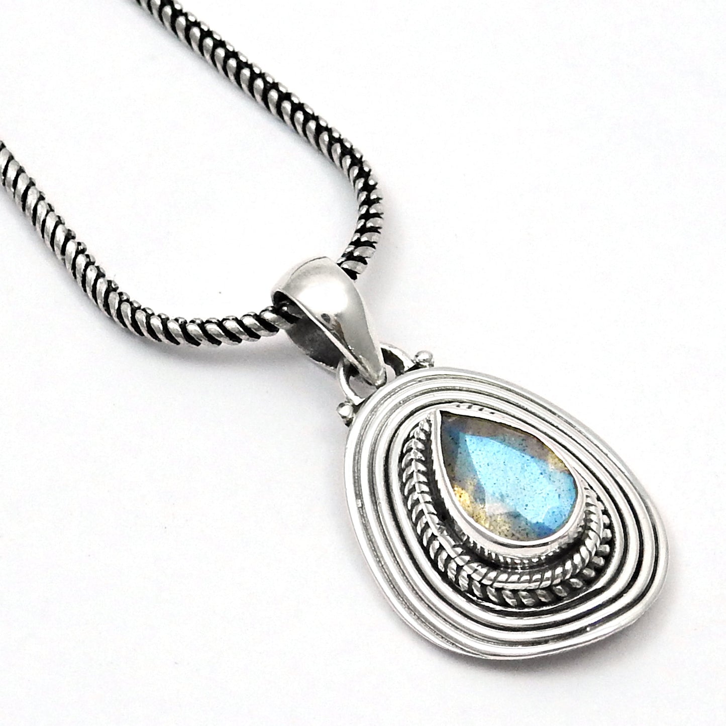 Natural Labradorite 925 Solid Silver Mother Artisan Christmas Gift Bezel Boho Pendant