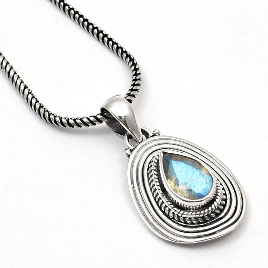 Natural Labradorite 925 Solid Silver Mother Artisan Christmas Gift Bezel Boho Pendant