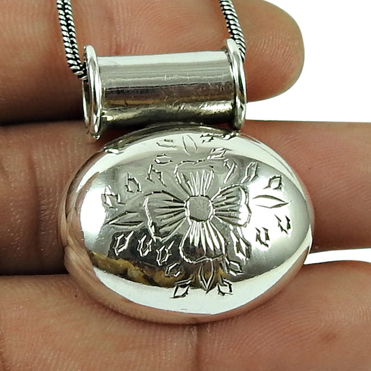 Vintage 925 Sterling Silver Engraved Flower Pendant Jewelry