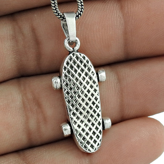 Solid 925 Sterling Silver Skateboard Pendant