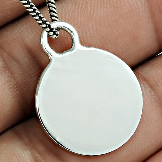 Solid 925 Sterling Silver Circle Tag Pendant