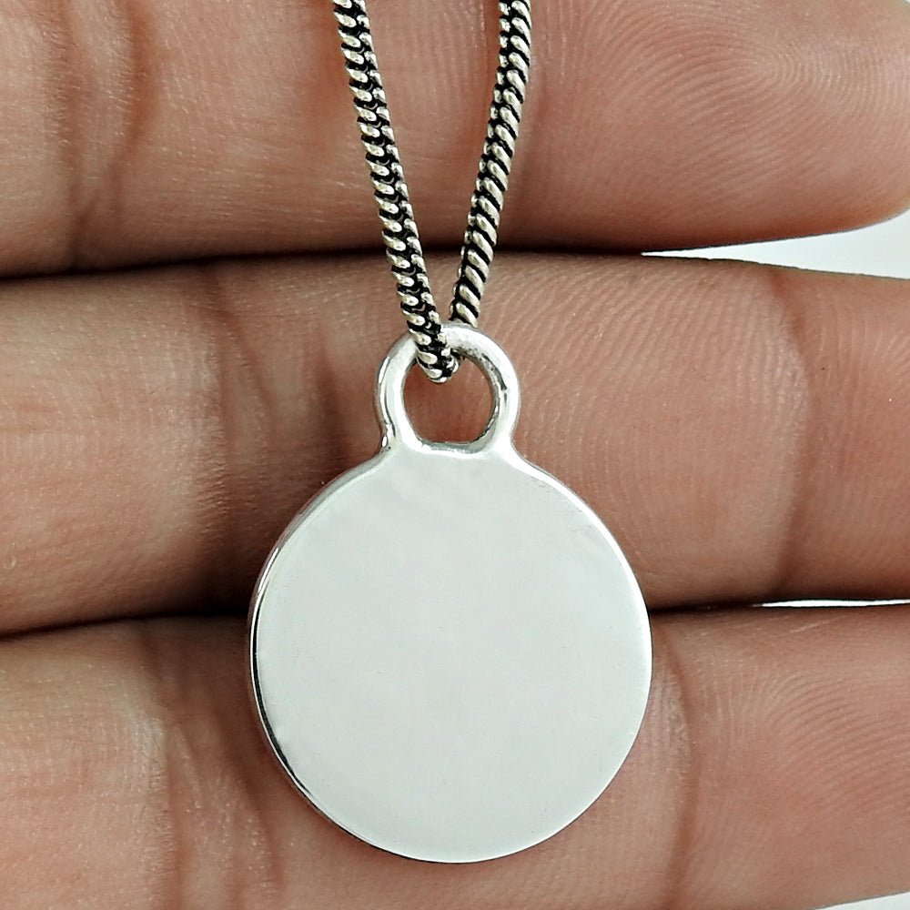 Solid 925 Sterling Silver Circle Tag Pendant
