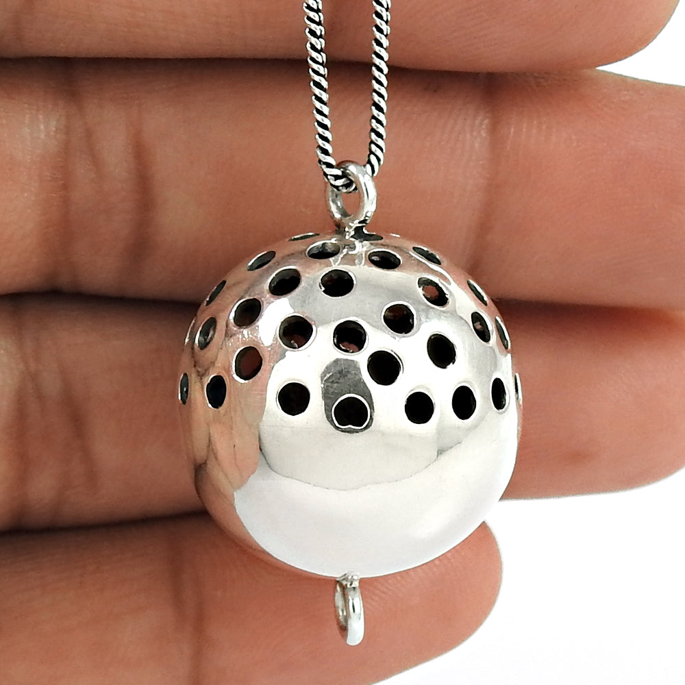 925 Sterling Silver Hollow Ball Pendant Jewelry