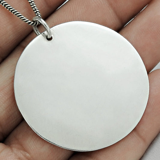 925 Sterling Silver Handmade Round Tag Pendant