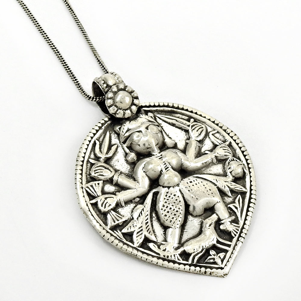 Solid 925 Silver Goddess Pendant Indian Religious Jewelry