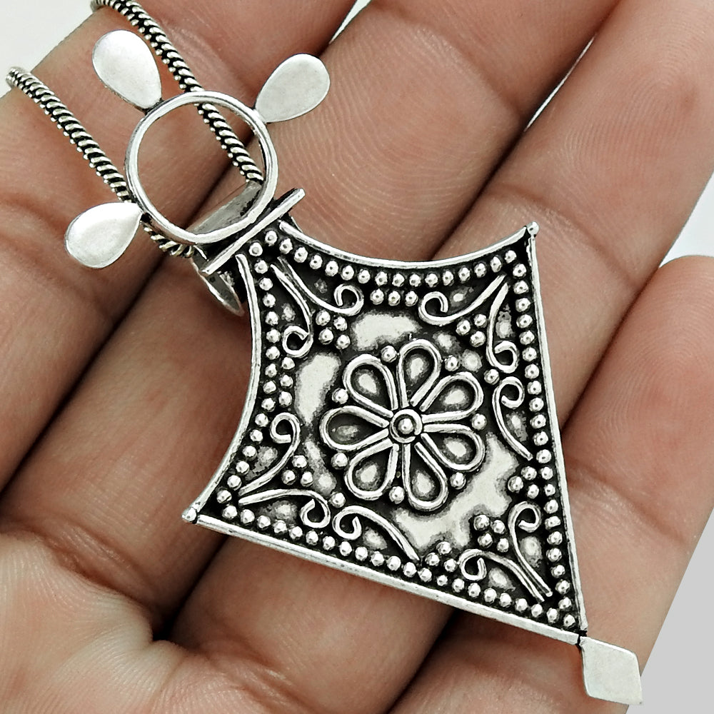 Antique Look Pendant Solid 925 Sterling Silver Oxidized Jewelry