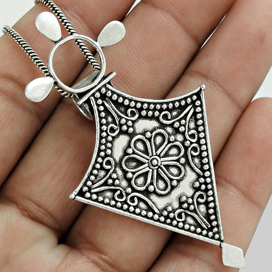 Antique Look Pendant Solid 925 Sterling Silver Oxidized Jewelry