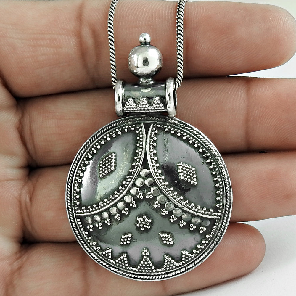 925 Solid Sterling Silver Artisan Pendant Oxidized Jewelry