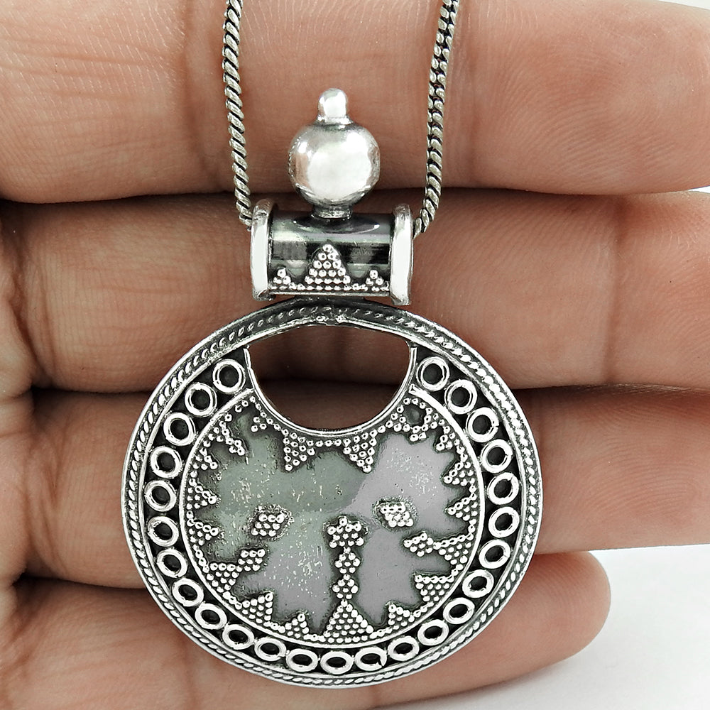 925 Sterling Oxidized Silver Artisan Pendant Statement Jewelry