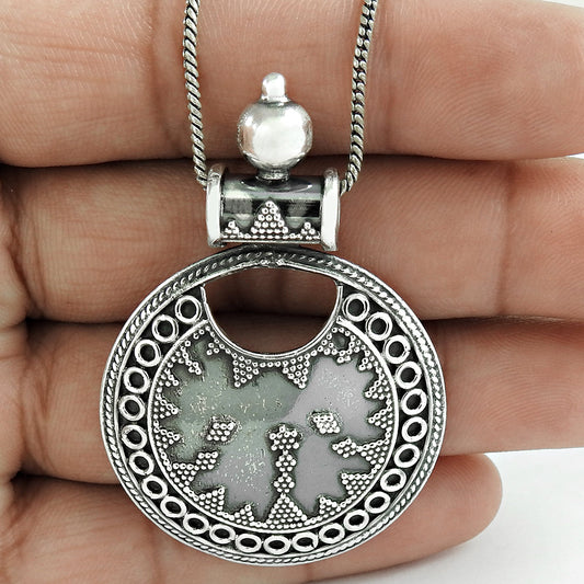 925 Sterling Oxidized Silver Artisan Pendant Statement Jewelry