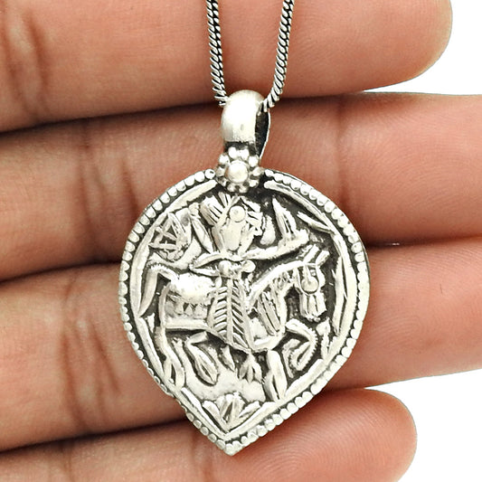 Solid Sterling Silver Indian Religious Pendant