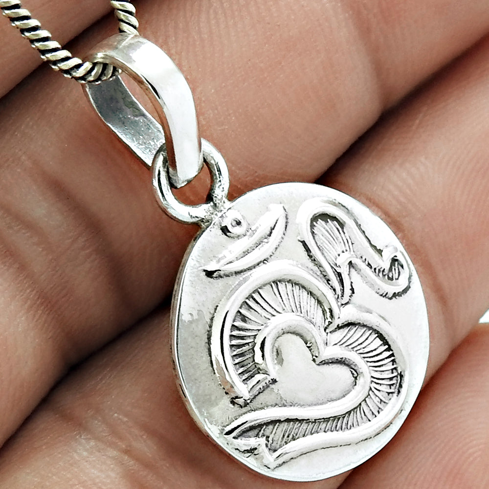 925 Sterling Silver Om Pendant Indian Religious Jewellery