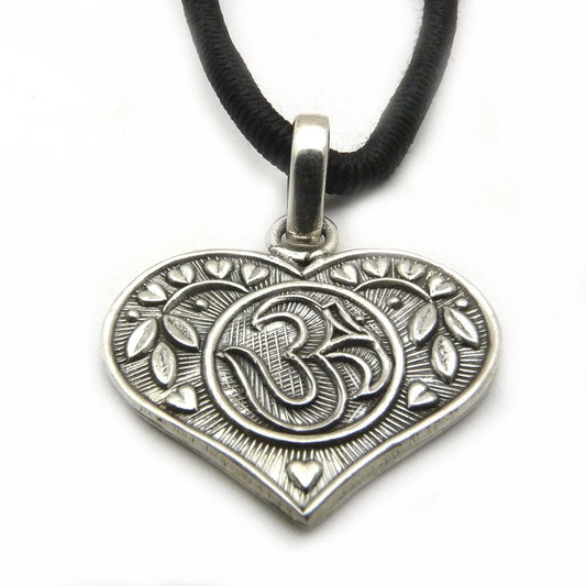 Om Heart Pendant 925 Sterling Silver Indian Religious Jewelry