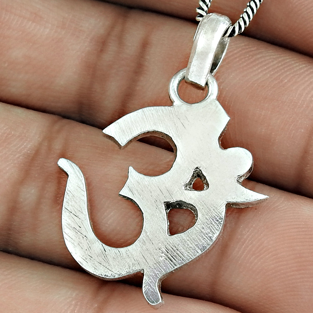 Solid 925 Sterling Silver Om Pendant Indian Jewellery