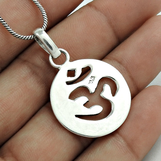 Solid Sterling Silver Om Pendant Indian Jewellery