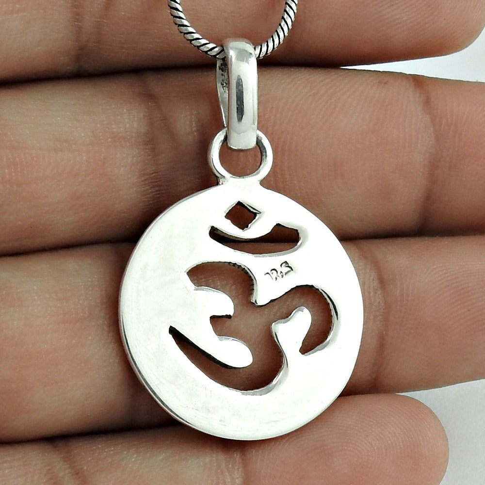 Solid Sterling Silver Om Pendant Indian Jewellery