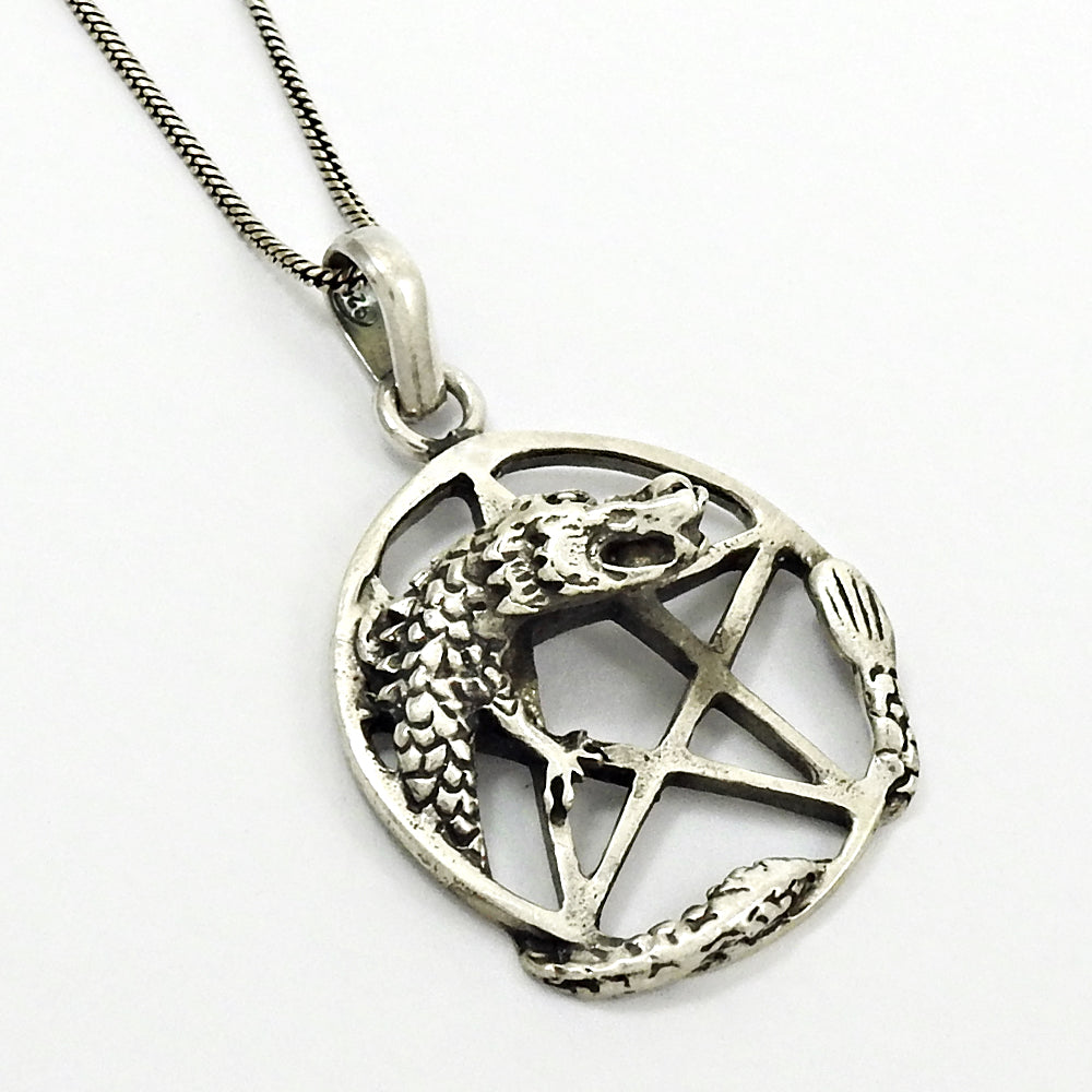 925 Sterling Silver Pentagram Star Dragon Pendant