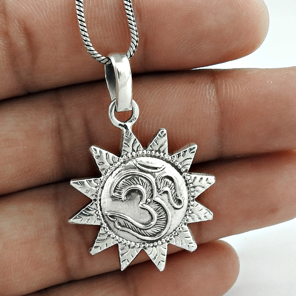 925 Sterling Silver Sun Om Pendant Indian Jewelry