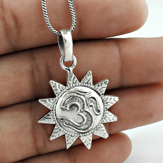925 Sterling Silver Sun Om Pendant Indian Jewelry