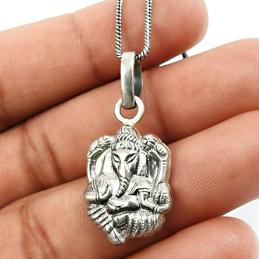 Lord Ganesha Pendant 925 Silver Indian Religious Handmade Jewelry