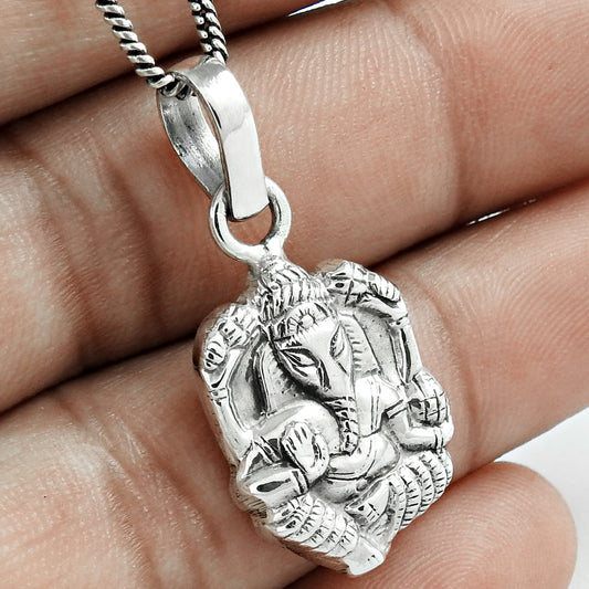 Lord Ganesha Pendant 925 Silver Indian Religious Handmade Jewelry