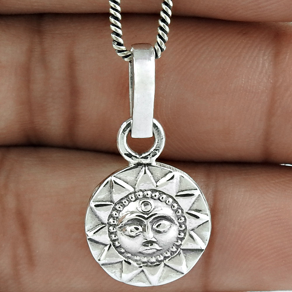 925 Sterling Silver Sun Pendant Indian Religious Jewelry