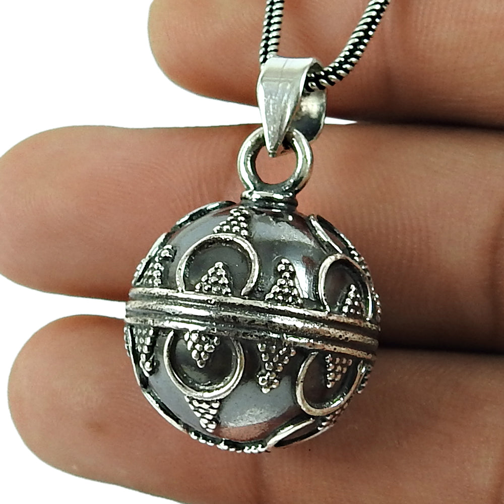 Solid 925 Oxidized Sterling Silver Ball Pendant