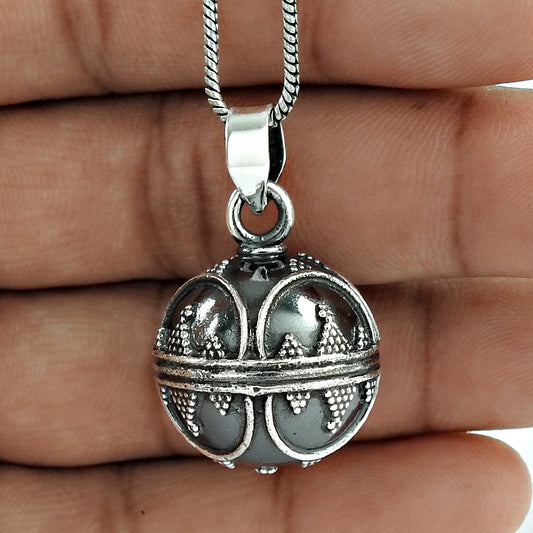 Solid 925 Oxidized Sterling Silver Handmade Ball Pendant