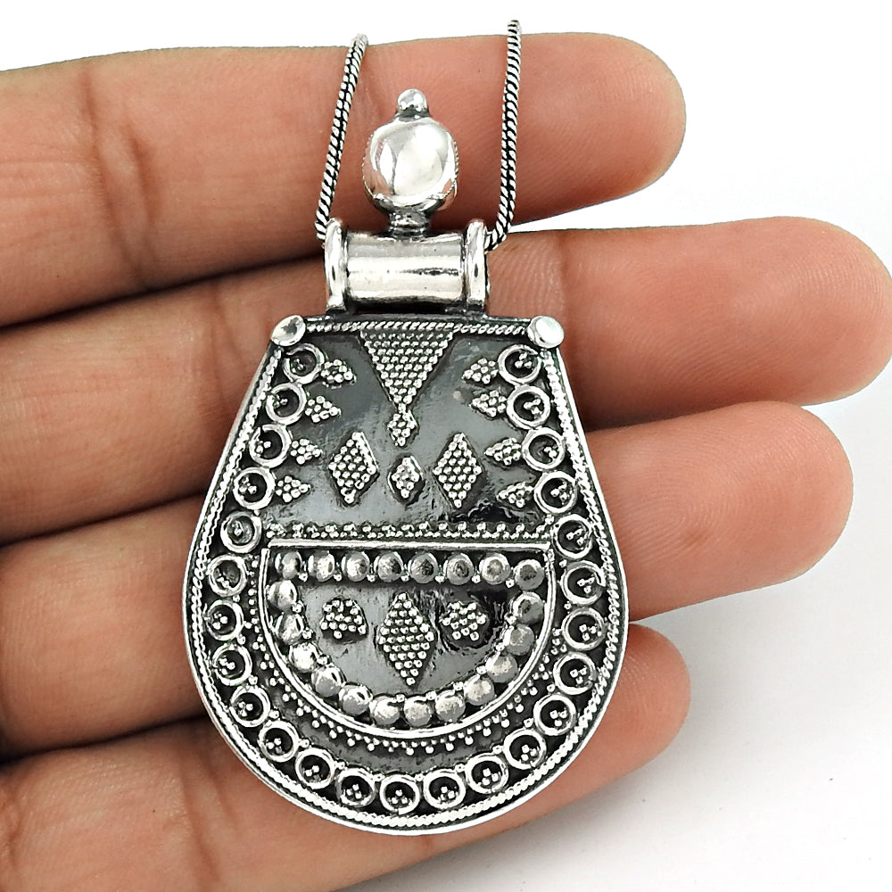 Tribal Pendant 925 Sterling Solid Silver Oxidized Jewelry