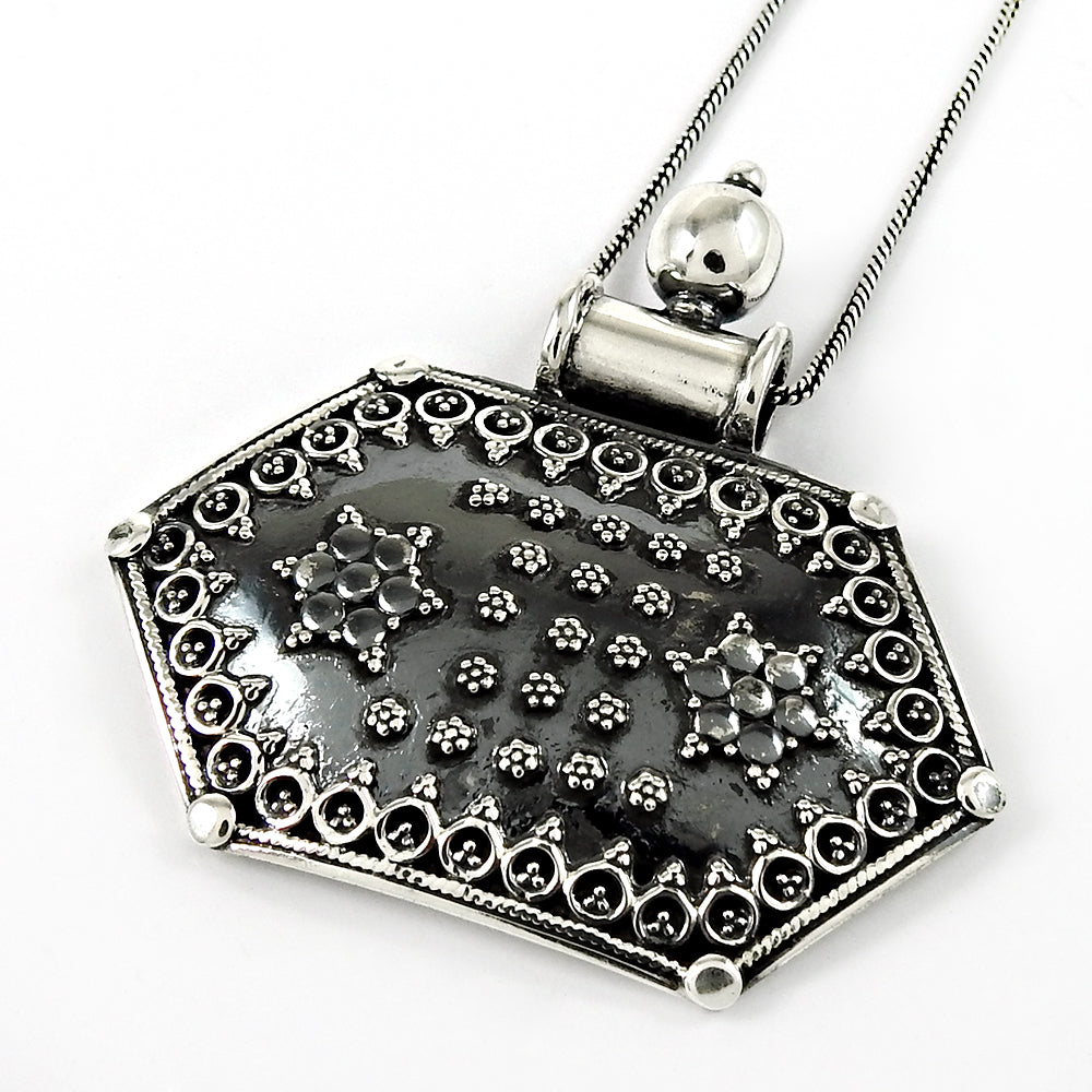 Solid 925 Sterling Oxidized Silver Tribal Pendant