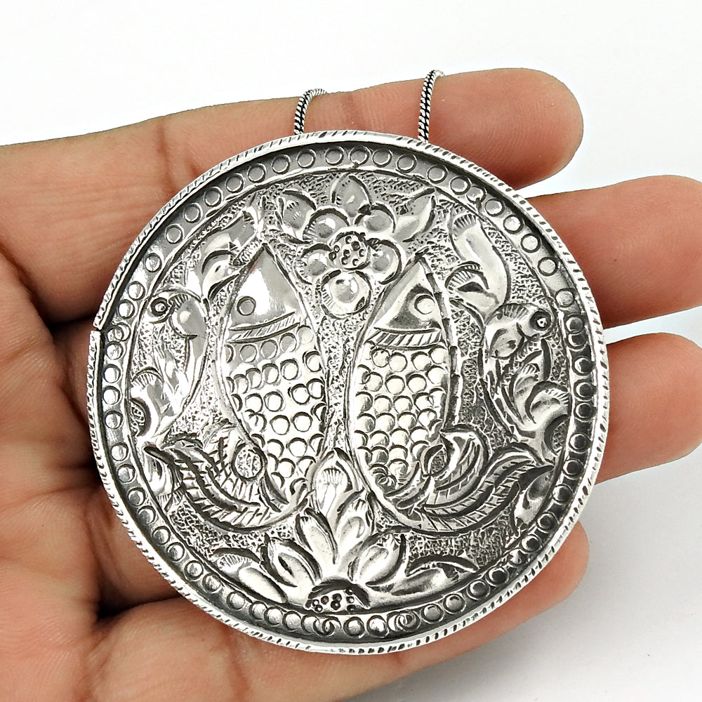 Vintage Sterling Silver Engraved Fish Pendant