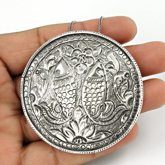 Vintage Sterling Silver Engraved Fish Pendant