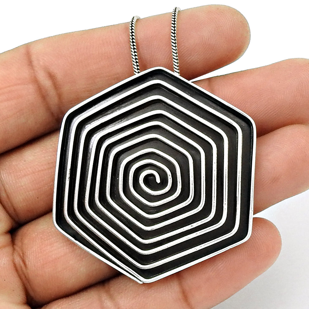 Vintage Sterling Silver 925 Hexagon Modernist Spiral Pendant